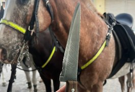 Homem é abordado pela Cavalaria no Centro de Arapiraca e tem faca apreendida