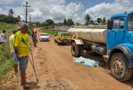 Homem morre após ser atropelado por caminhão pipa, no Agreste alagoano