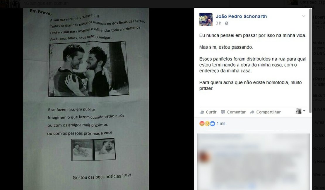 Panfletos homofóbicos são distribuídos onde casal constrói casa em Curitiba