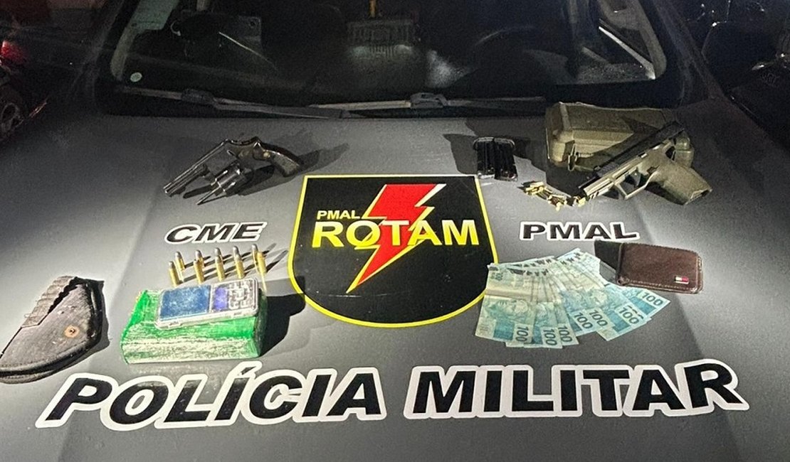 Polícia Militar apreende duas armas de fogo e meio quilo de maconha após denúncia no Jacintinho