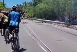 Incêndio de grandes proporções provoca queda de dois postes de energia elétrica na AL-101 Norte