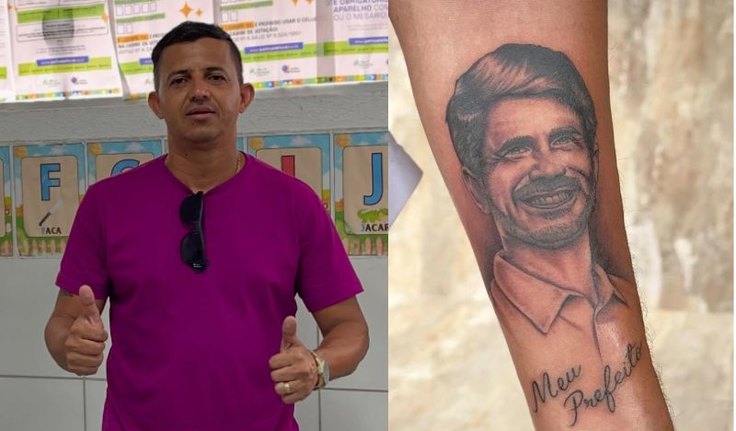 Eleitor viraliza ao fazer homenagem com tatuagem do rosto do prefeito Júnior Menezes em União dos Palmares