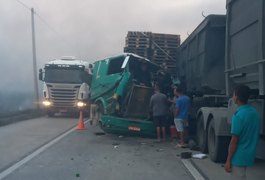 Carro e carretas se envolvem em acidente devido a Incêndio em trecho da BR-101, em Messias