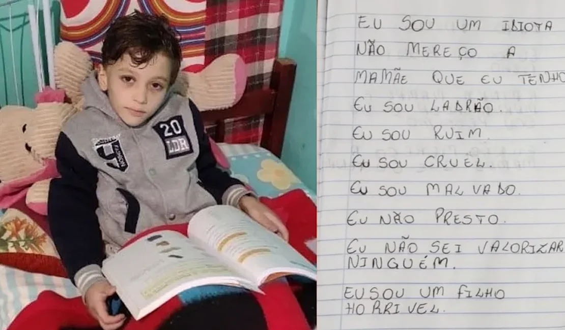 ‘Eu sou ruim, idiota, não presto’: polícia encontra caderno de menino morto pela mãe no RS
