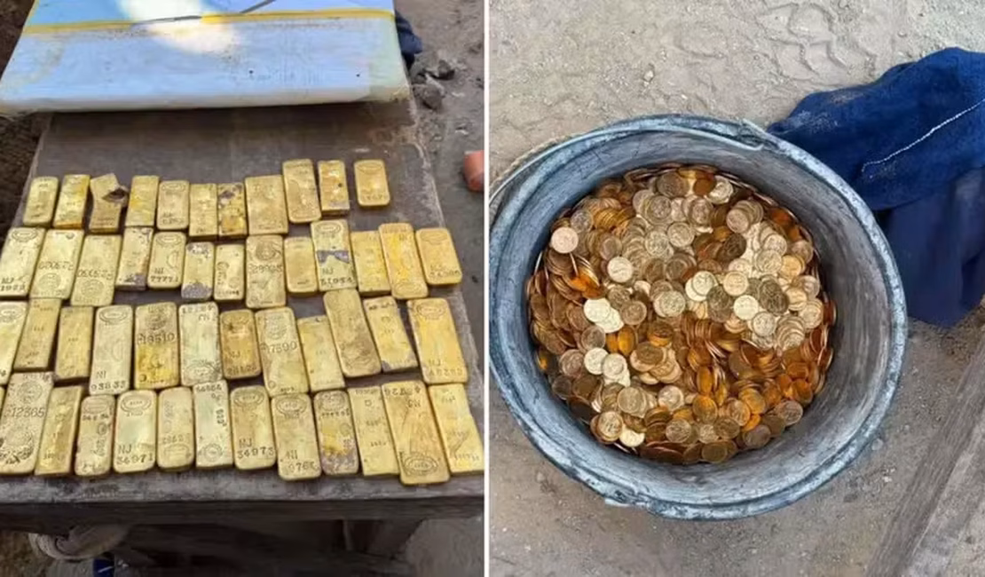 Pedreiros que encontram tesouro de R$ 54 milhões em moedas e barras de ouro em parede de casa