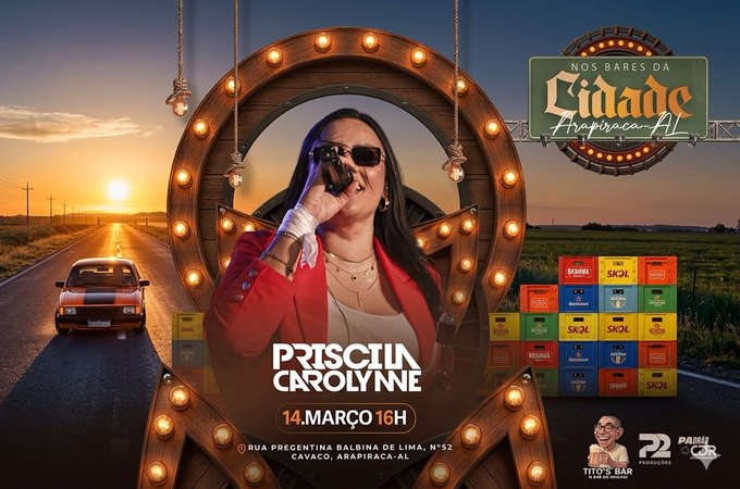 Arapiraca será palco do show de Priscila Carolynne; artista chegará em seu clássico Chevette no Tito's Bar