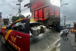 Motorista é socorrido após fios de poste caírem na cabine de caminhão, em Maceió