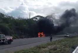 Vídeo. Carro pega fogo e deixa feridos na AL-220