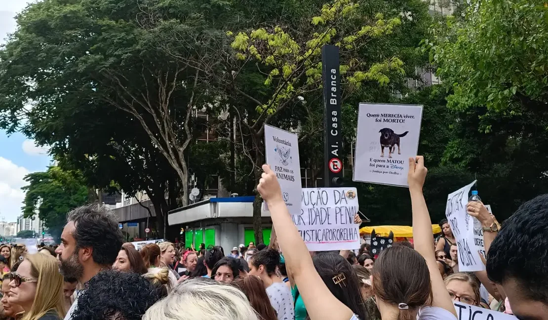 Centenas de pessoas em São Paulo pedem justiça pelo cão Orelha