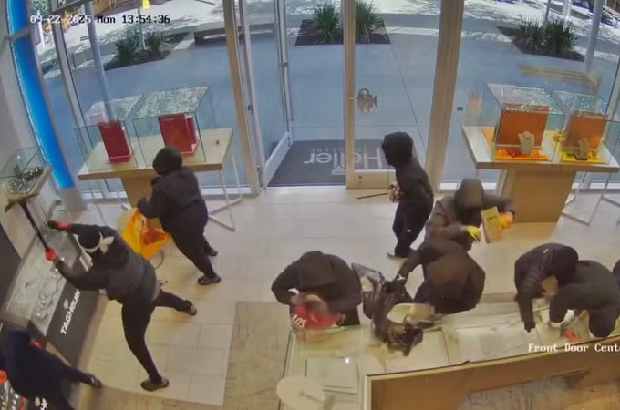 Grupo de 20 assaltantes invade joalheria e rouba US$ 1 milhão em mercadorias nos EUA