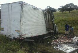 Carreta carregada com carga de porco abatido tomba na AL 220 e deixa dois feridos