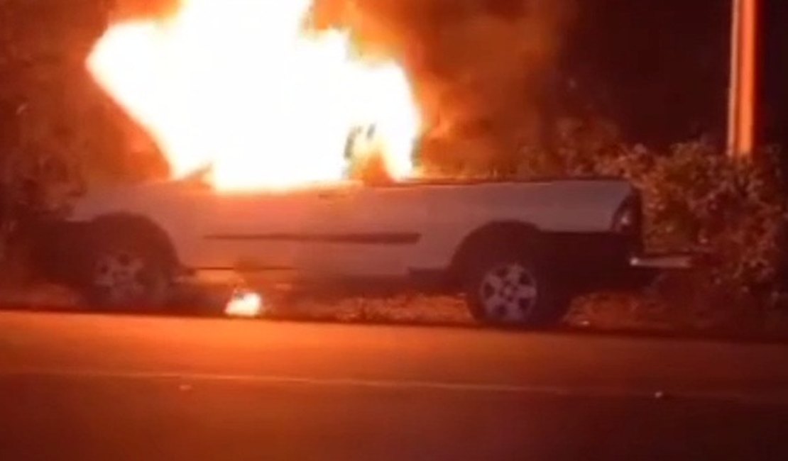 Veículo fica destruído após pegar fogo na AL 130, em Santana do Ipanema
