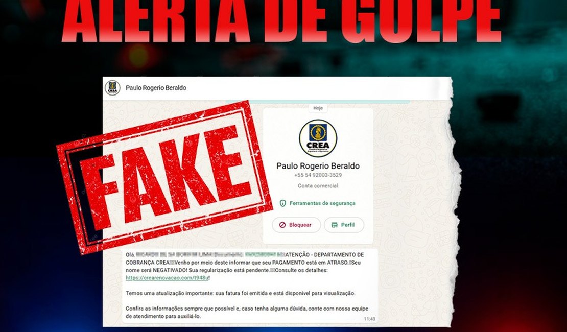 Crea-AL alerta sobre tentativa de golpe envolvendo cobrança falsa no WhatsApp