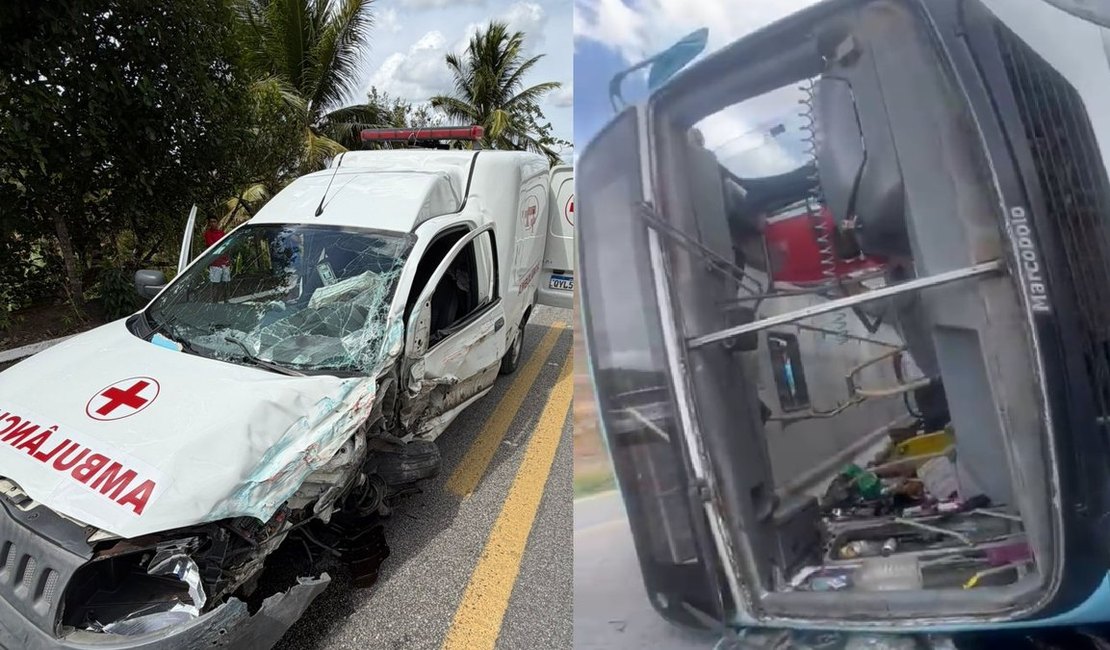 Três vítimas seguem internadas após colisão entre ônibus e ambulância na BR-316, em Maribondo