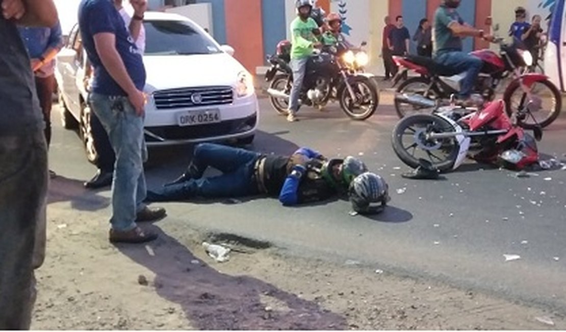 Acidente envolvendo carro e moto deixa homem ferido no bairro Eldorado, em Arapiraca