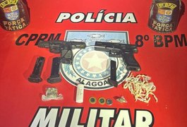PM apreende três armas de fogo, droga e dinheiro em ocorrências no interior de Alagoas
