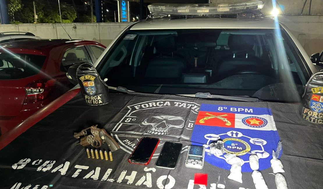 Força Tática do 8º BPM prende suspeito com drogas e revólver na Chã do Pilar