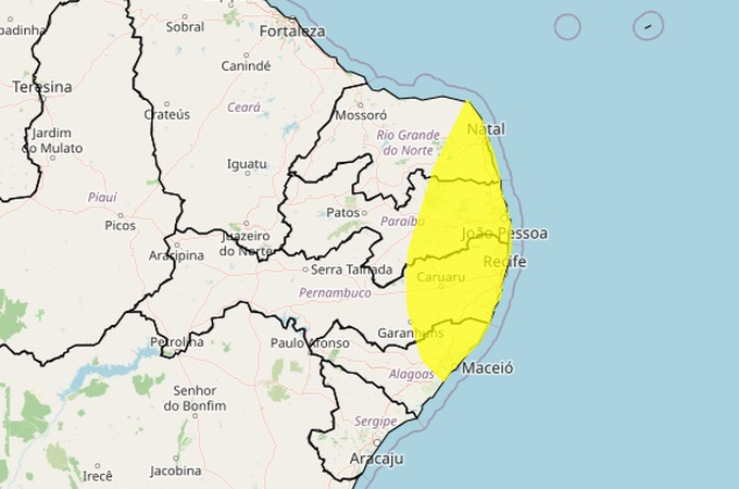 Inmet amplia alerta e coloca quatro cidades de Alagoas em risco de chuvas intensas