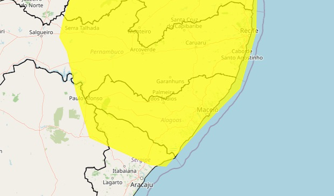 Inmet amplia alerta de chuvas intensas para todo o estado de Alagoas