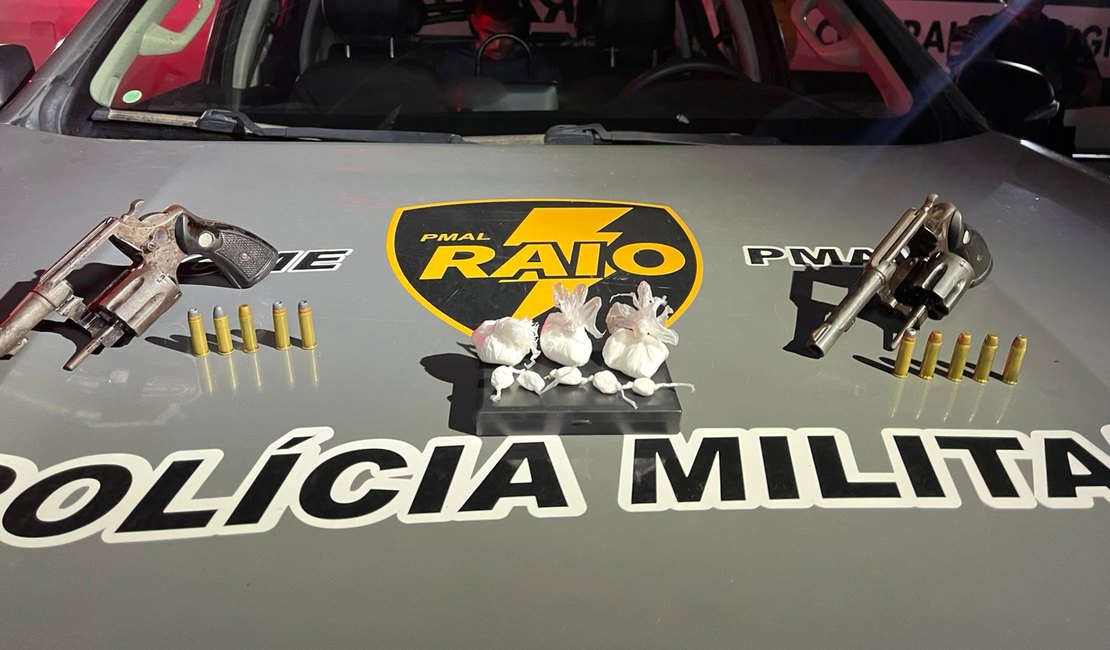 Companhia de Raio prende dois suspeitos flagrados com arma e drogas, em Fernão Velho e Satuba