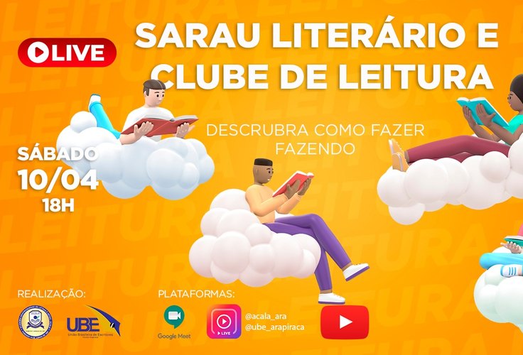 📖 📚 ATENÇÃO! 📣 PARTICIPE DO SARAU LITERÁRIO E DO CLUBE DE LEITURA QUE SERÁ AMANHÃ, DIA 10 DE ABRIL ÀS 18H PELO YOUTUBE! NESTES PROJETOS TODA SOCIEDADE TERÁ VOZ E VEZ PARA APRESENTAR SUAS LEITURAS E ESCRITOS!