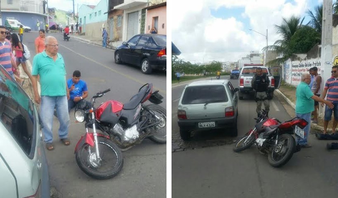 Motociclista fica ferido após colisão com carro no centro de Arapiraca