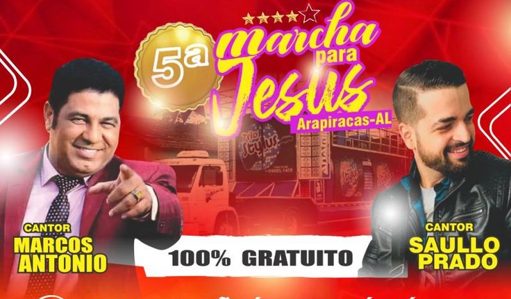 Dia do Evangélico será comemorado com a 5ª edição da Marcha para Jesus, em Arapiraca