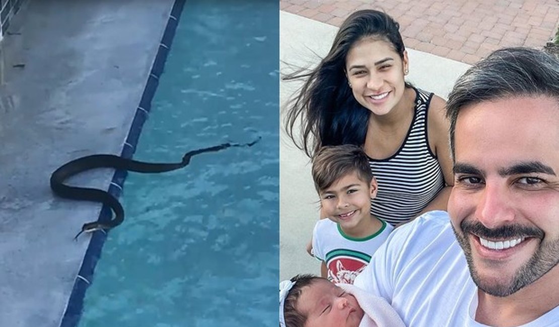 Kaká Diniz, marido de Simone, filma cobra em piscina de mansão nos EUA