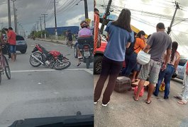 Batida entre carro e motocicleta deixa condutora ferida em Maceió