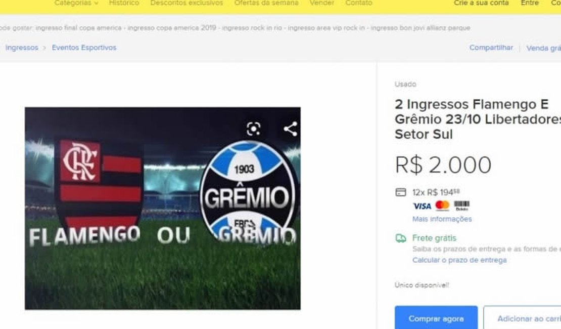 Cambistas vendem até por R$ 2 mil os ingressos para Flamengo x Grêmio pela Libertadores