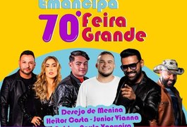 Feira Grande celebrará 70 anos de Emancipação com shows de grandes artistas