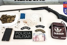 Suspeito de tráfico de drogas é preso com maconha, crack e cocaína no interior de Alagoas