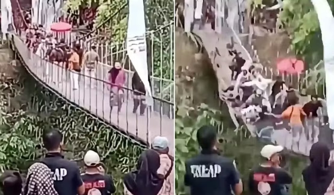 VÍDEO. Ponte recém-inaugurada cede com cerca de 50 pessoas durante cerimônia na Indonésia