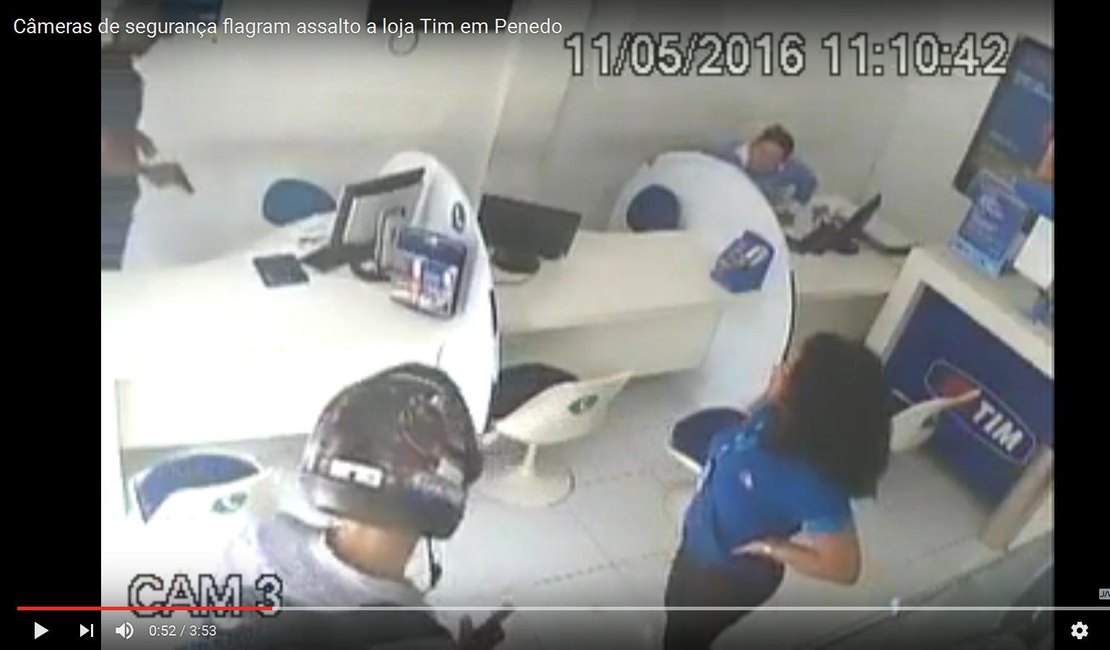 Vídeo: Câmeras de segurança flagram assalto a loja Tim de Penedo