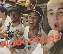 Neymar Jamie Foxx, Justin Bieber e Lewis Hamilton assistem o jogo do Brasil juntos