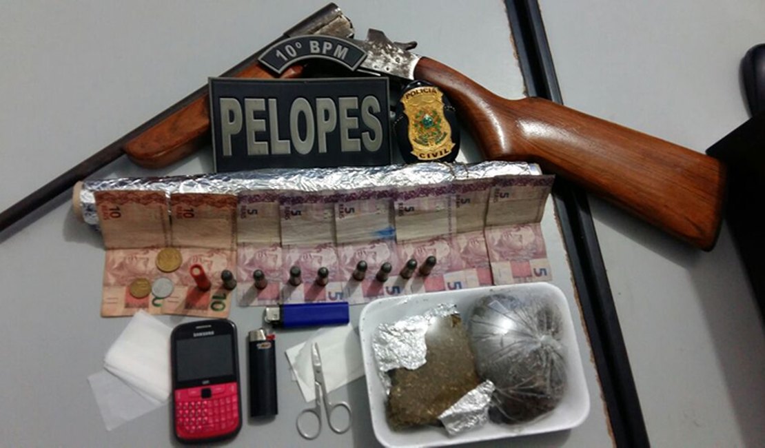 Operação policial apreende arma de fogo e drogas em Palmeira dos Índios