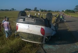 Veículo colide com animal na pista e capota, na AL 110