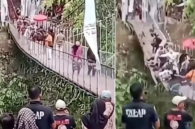 VÍDEO. Ponte recém-inaugurada cede com cerca de 50 pessoas durante cerimônia na Indonésia