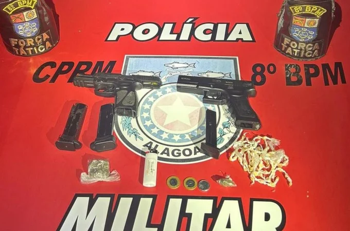 PM apreende três armas de fogo, droga e dinheiro em ocorrências no interior de Alagoas