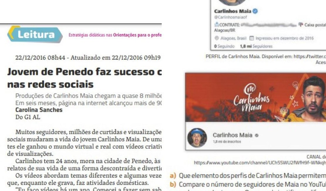 Livro de português aplicado em escolas cita influenciador alagoano Carlinhos Maia