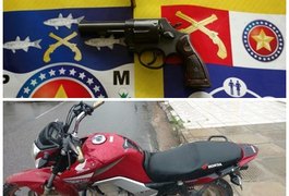 PM prende suspeito de homicídios com arma e moto roubada, em São Miguel dos Campos