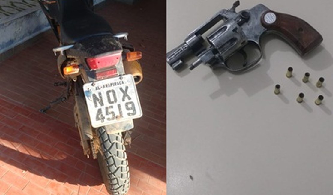 Após perseguição de suspeitos, militares apreende moto roubada e revolver em Lagoa da Canoa