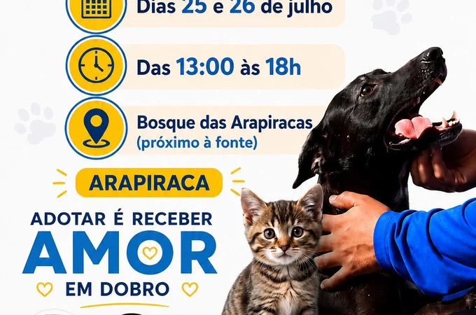 Feirinha de adoção de cães e gatos acontece nos dias 25 e 26 de julho em Arapiraca