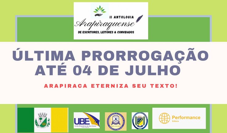 Última chamada para publicação na Antologia Arapiraquense!