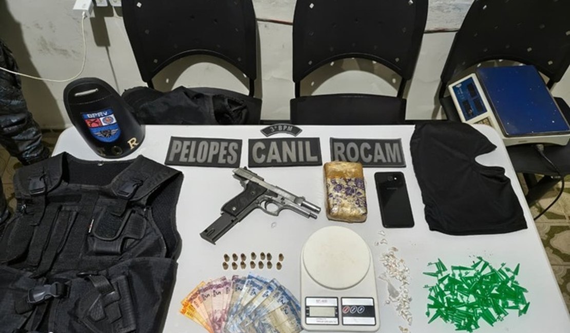 Suspeito de homicídios em Arapiraca é preso com pistola e drogas no Residencial Agreste