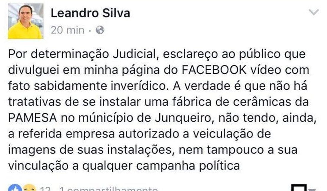 Candidato é obrigado a desmentir proposta anunciada no Facebook, em AL