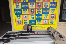 Polícia Militar apreende armas de fogo e munições em acampamento clandestino de caça, em Alagoas