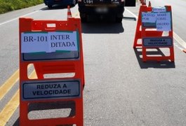 Trecho da BR-101 segue interditado por falta de peça para consertar vazamento