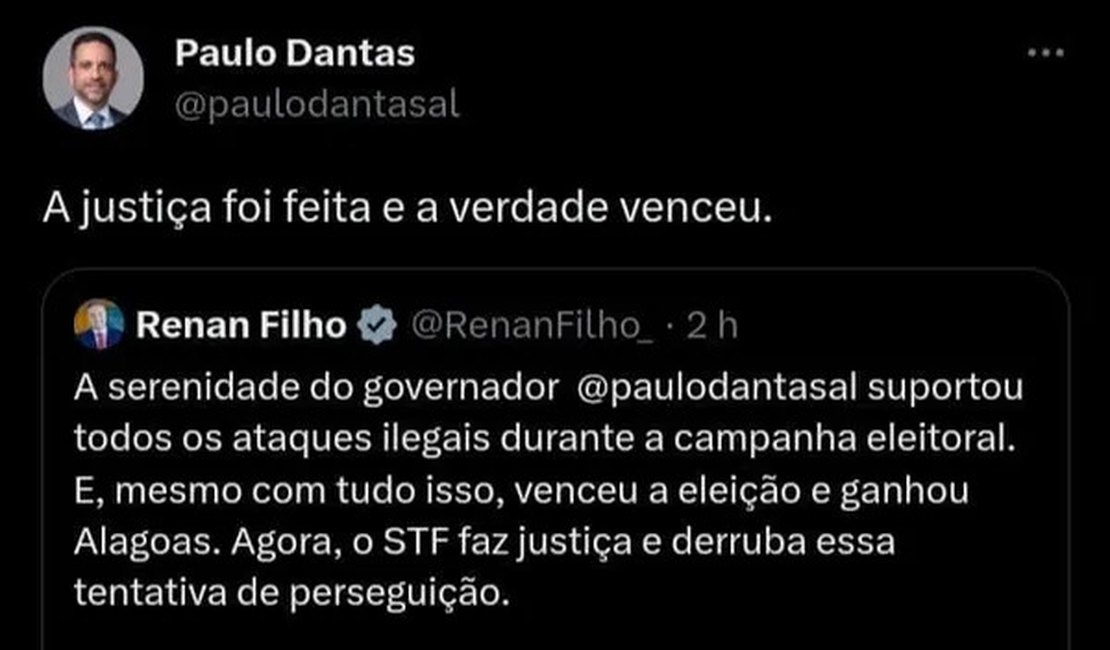 Após revogação de busca e apreensão, Paulo Dantas comenta decisão de Gilmar Mendes: 'A verdade venceu'