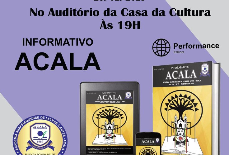 AMANHÃ O LANÇAMENTO DO INFORMATIVO ACALA SERÁ ONLINE! NÃO TERÁ MAIS O ENCONTRO PRESENCIAL NA CASA DA CULTURA! MAS VOCÊ PODERÁ ACOMPANHAR PELO YOUTUBE E PELO GOOGLE MEET